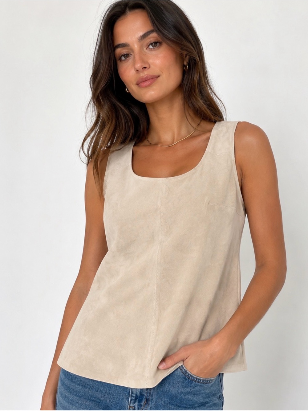 NWT Talbots Light Beige Suede Sleeveless Shell Top